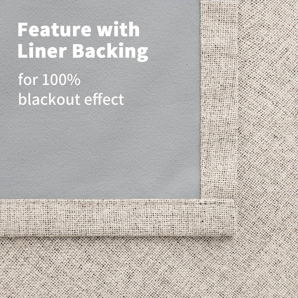 YoungsTex Oatmeal Linen Blackout Curtains 45 Inch Length for Bedroom Kitchen Window, Thermal Insulated Short Drapes with Grommet Heat Block…