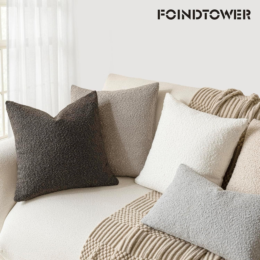 Foindtower Decorative Textured Boucle Throw Pillow Covers Accent Solid Pillow Cases Neutral Soft Cozy Couch Cushion Case for Chair Sofa…