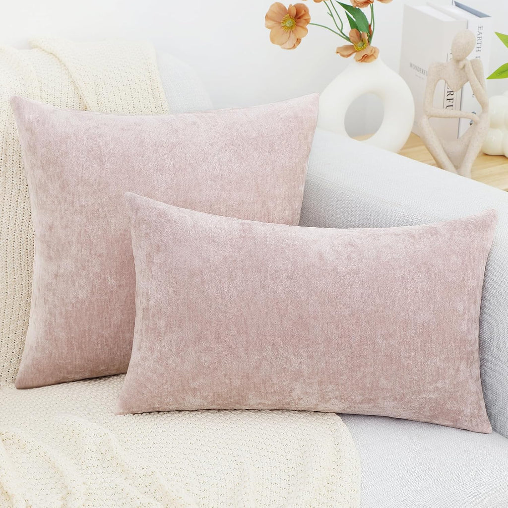 decorUhome Chenille Blush Pink Summer Throw Pillow Covers 26x26 Inch Set of 2, Decorative Soft Couch Pillow Covers Solid Dyed Accent Farmho…