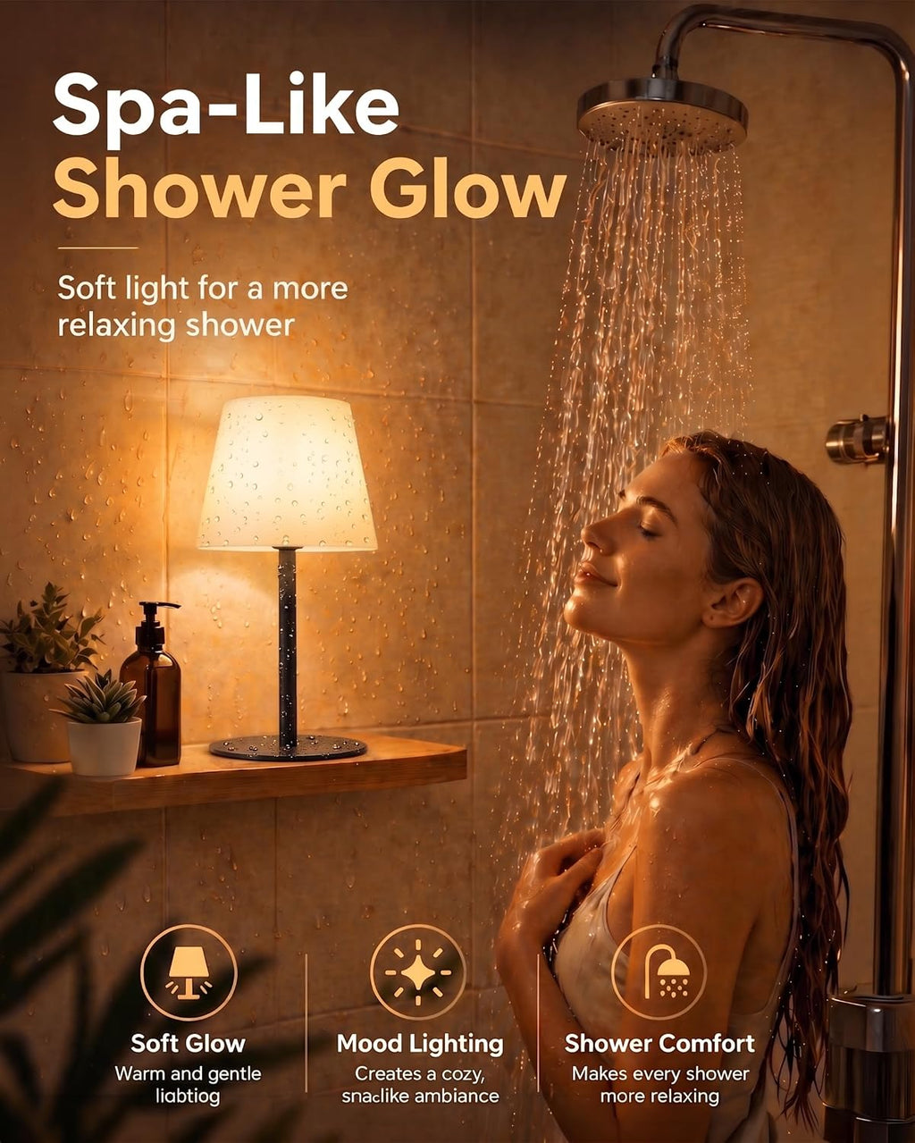 EZVALO Spa-Like Shower Lamp – IP65 Waterproof Bathroom Lamp, Rechargeable Cordless Mood Light, 3 Color Temps for Relaxing Bathroom &…