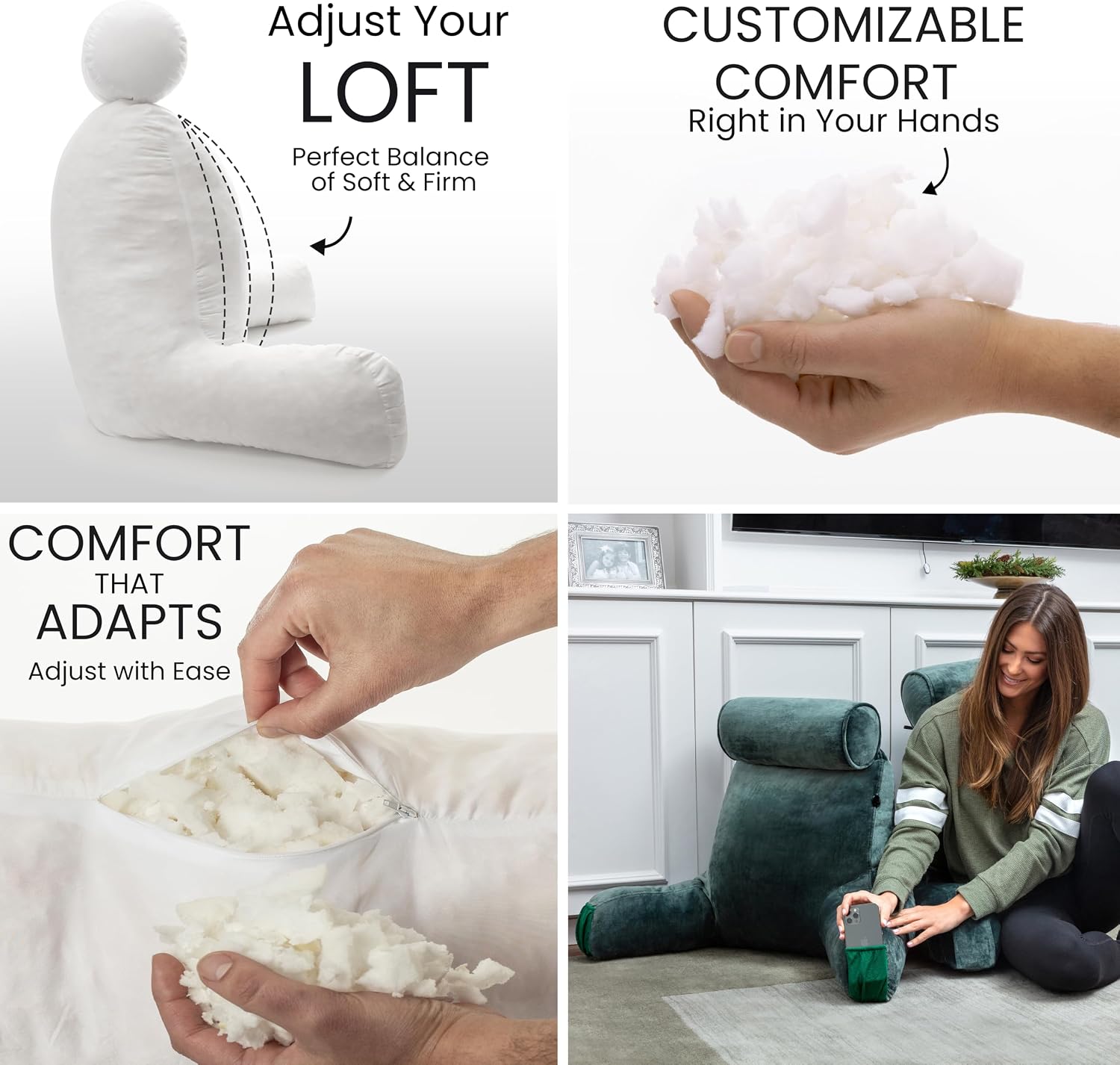 HusbandPillow Husband Pillow Medium Reading Pillow with Arms - 23" Backrest for Sitting Up in Bed - Firm Support Bed Rest Pillow for Adults…