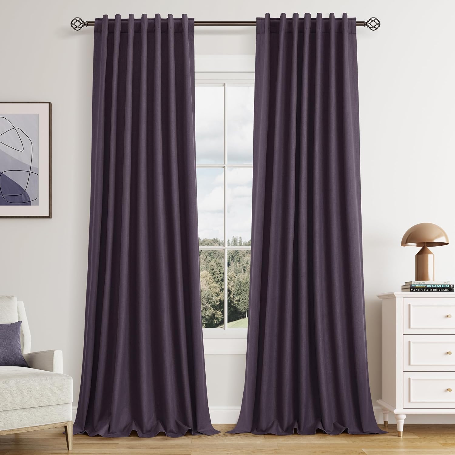 Guken 100% Blackout Curtains 108 Inch Length 2 Panels Set for Living Room Bedroom Back Tab Thermal Insulated Black Out Linen Drapes Room Da…
