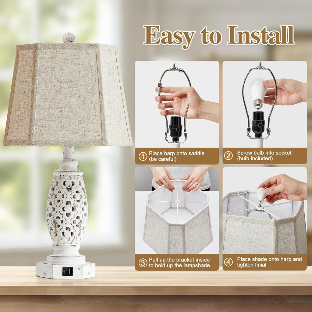 Lamps for Night Stands Set of 2-23.5" Bedside Lamp with USB A+C and Nightlight - Rustic Farmhouse Table Lamp for Bedrooms, End Tables…