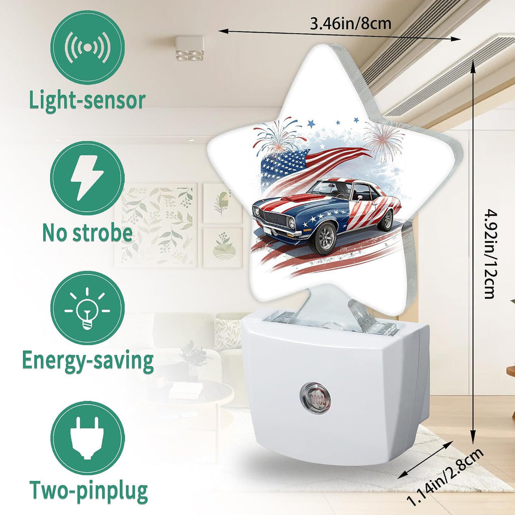 Star Night Light Plug in, American Flag Dusk to Dawn Sensor Night Light, Soft Glow Lamp for Kids Bedroom Nursery Hallway Bathroom, Energy…