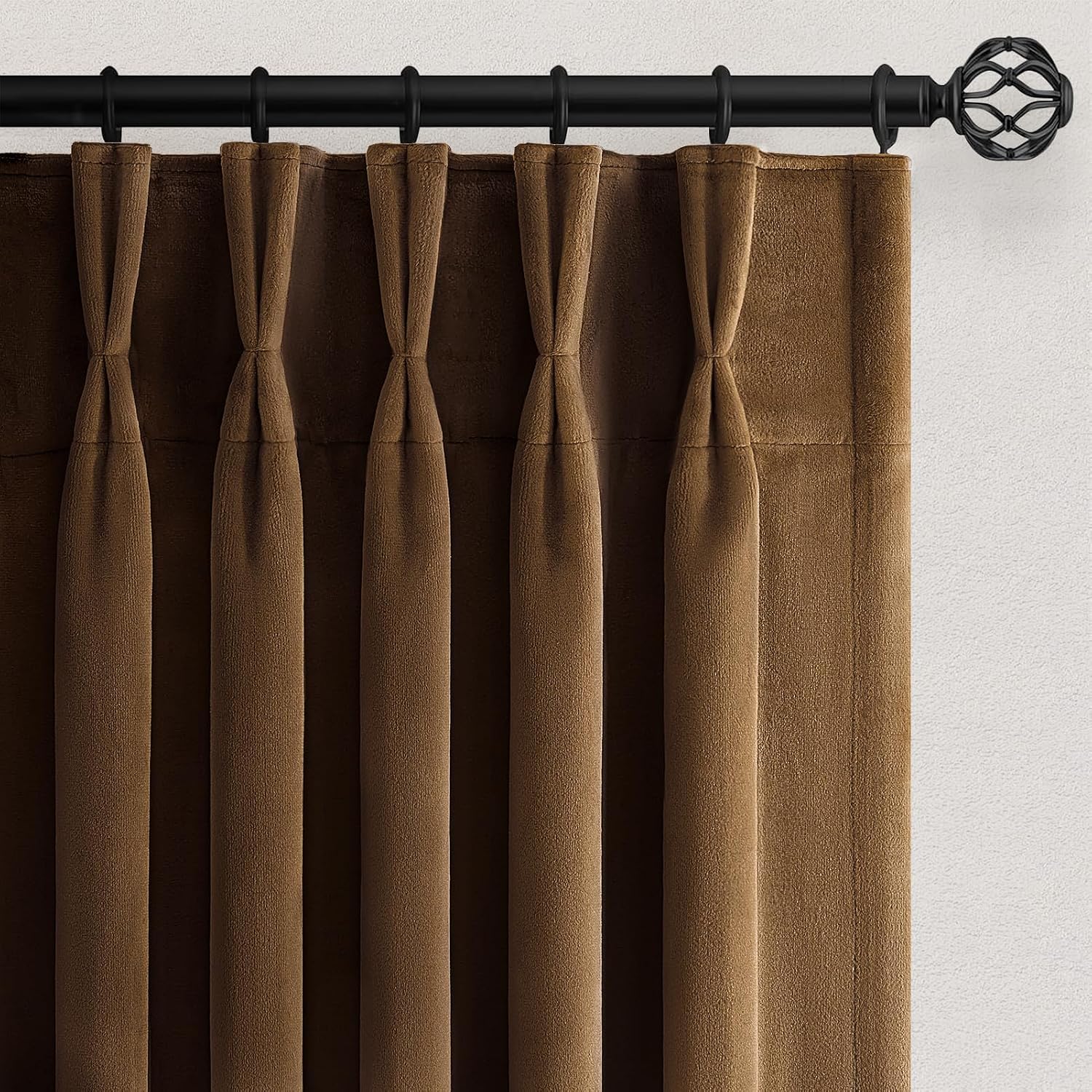 Drapenova Brown Gold Custom Velvet Curtains 108 Inches Long for Living Room Large Window Viral Elegant Pinch Pleated Room Darkening…