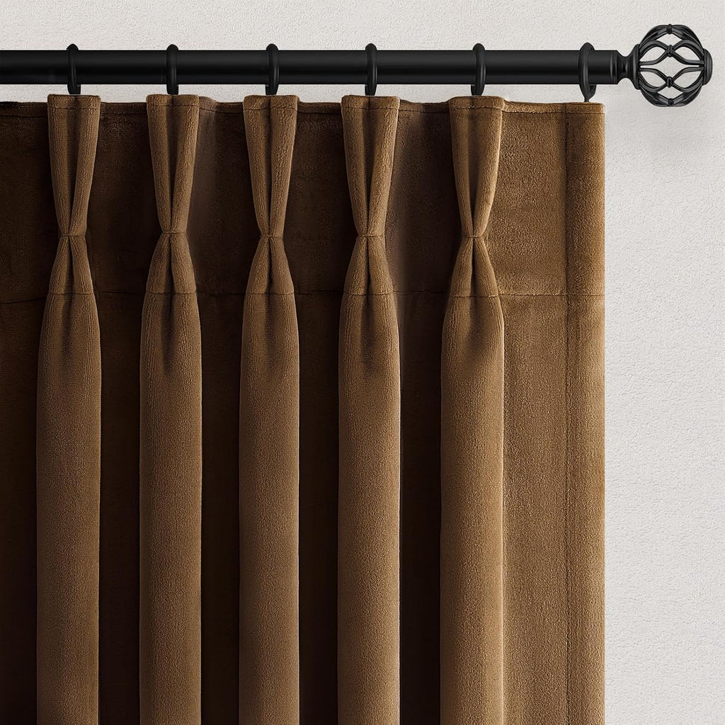Drapenova 90 inches Long Dark Brown Velvet Blackout Curtains 2 Panels Elegant Luxury Tgick Velvet Pleated Curtain Drapes with Hooks…