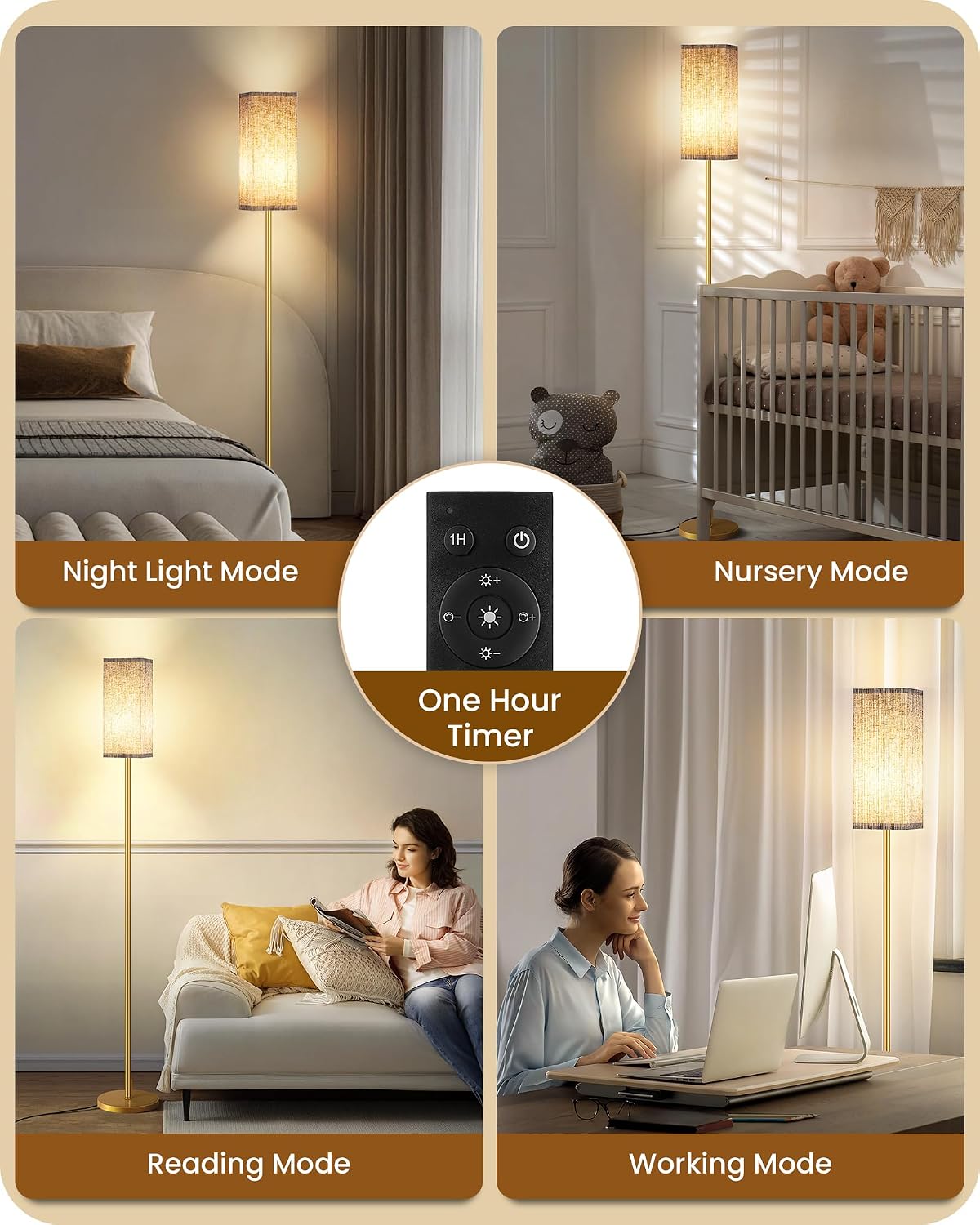 64.2” Dimmable Floor Lamp for Living Room with Remote and Foot Switch, Corner Floor Lamp for Bedroom, Includes 10W A19 Bulb, Modern…