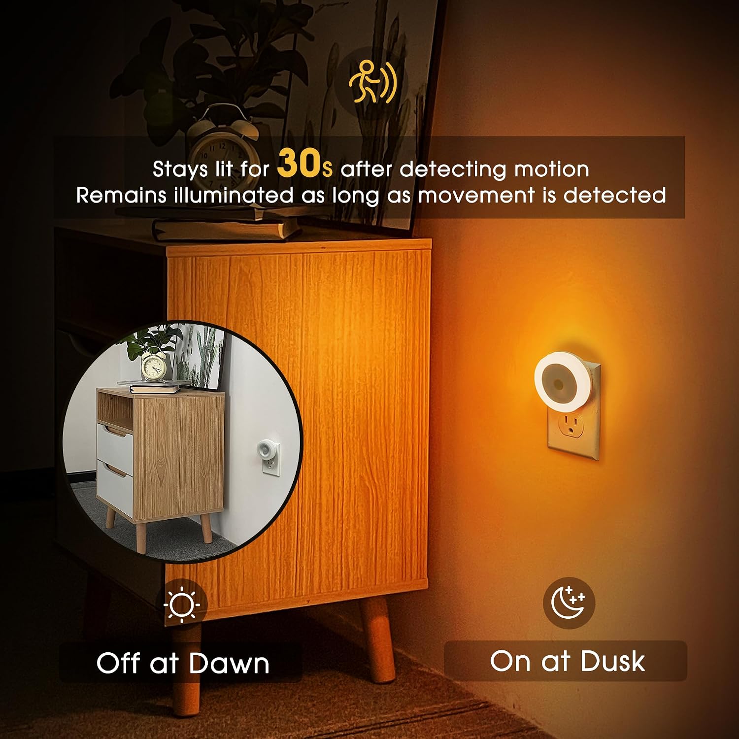 Briignite Motion Sensor Night Light Orange, [2 Pack] Night Lights Plug into Wall, Auto On/Off Motion Activation Nightlight, Energy-Saving…