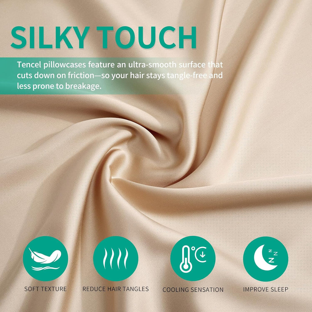 Stnomyhome Eucalyptus Tencel Cooling Pillowcase 2 Pack King Champagne | Moisture Wicking for Night Sweats | 3X Faster Drying | Oeko-TEX Cer…