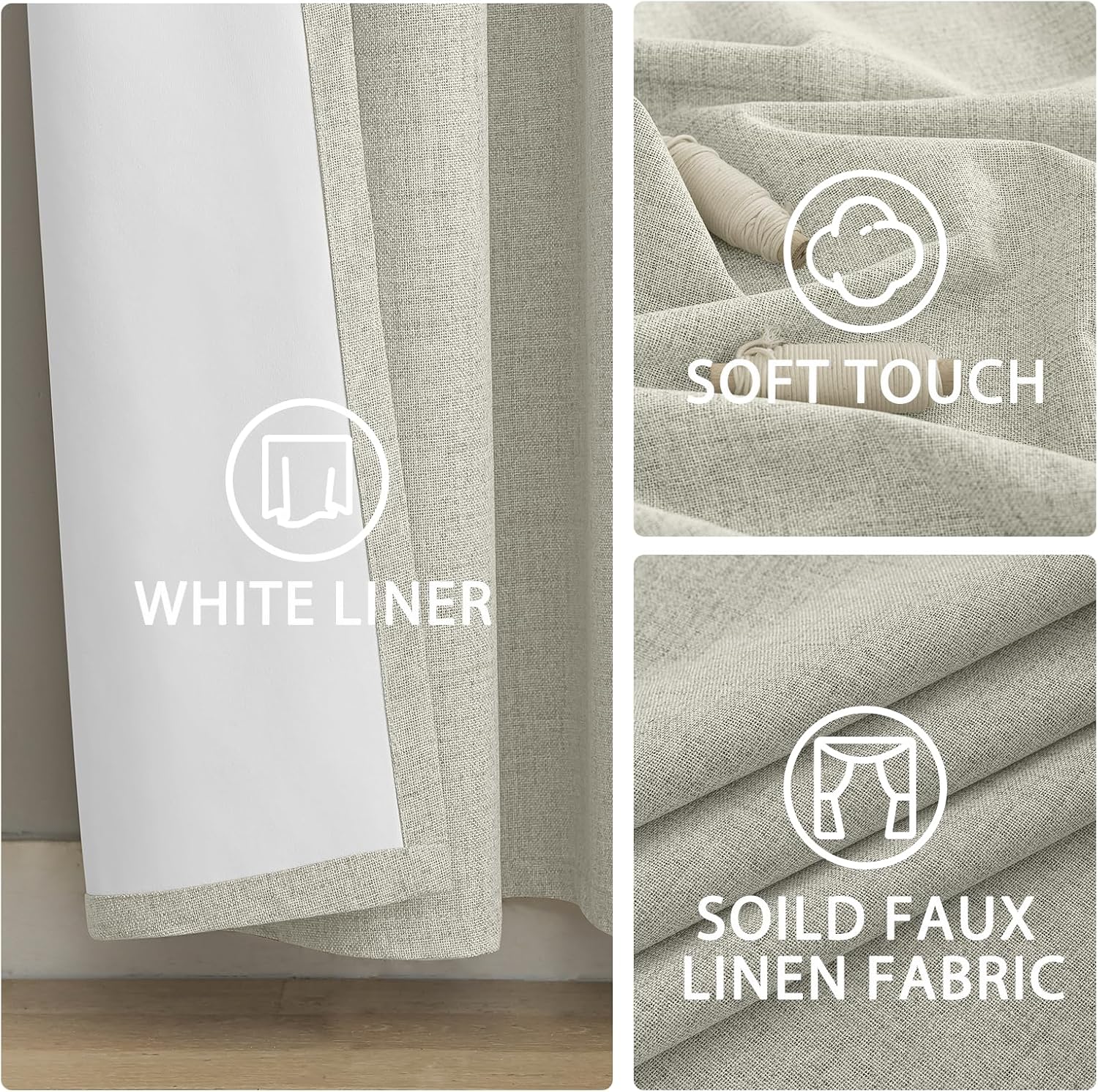 Yakamok Cream Linen Curtains 100% Blackout 96 Inches Long, Room Darkening Textured Curtains for Living Room Thermal Grommet Bedroom Curtain…