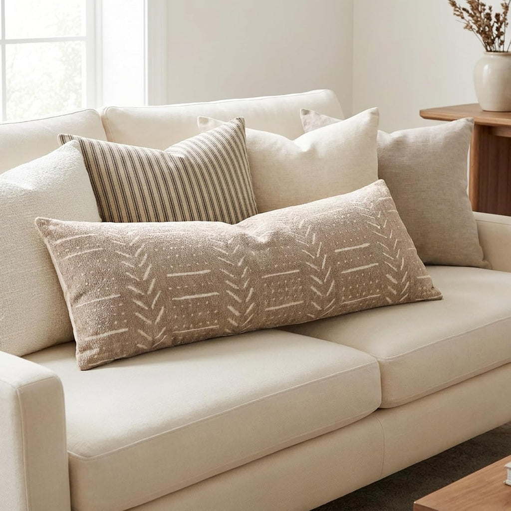 BlissBlush Decorative Long Lumbar Pillow Cover 14x36 for Bed, Taupe Soft Woven Chenille Accent Pillow Cover for Bedroom Couch Sofa…