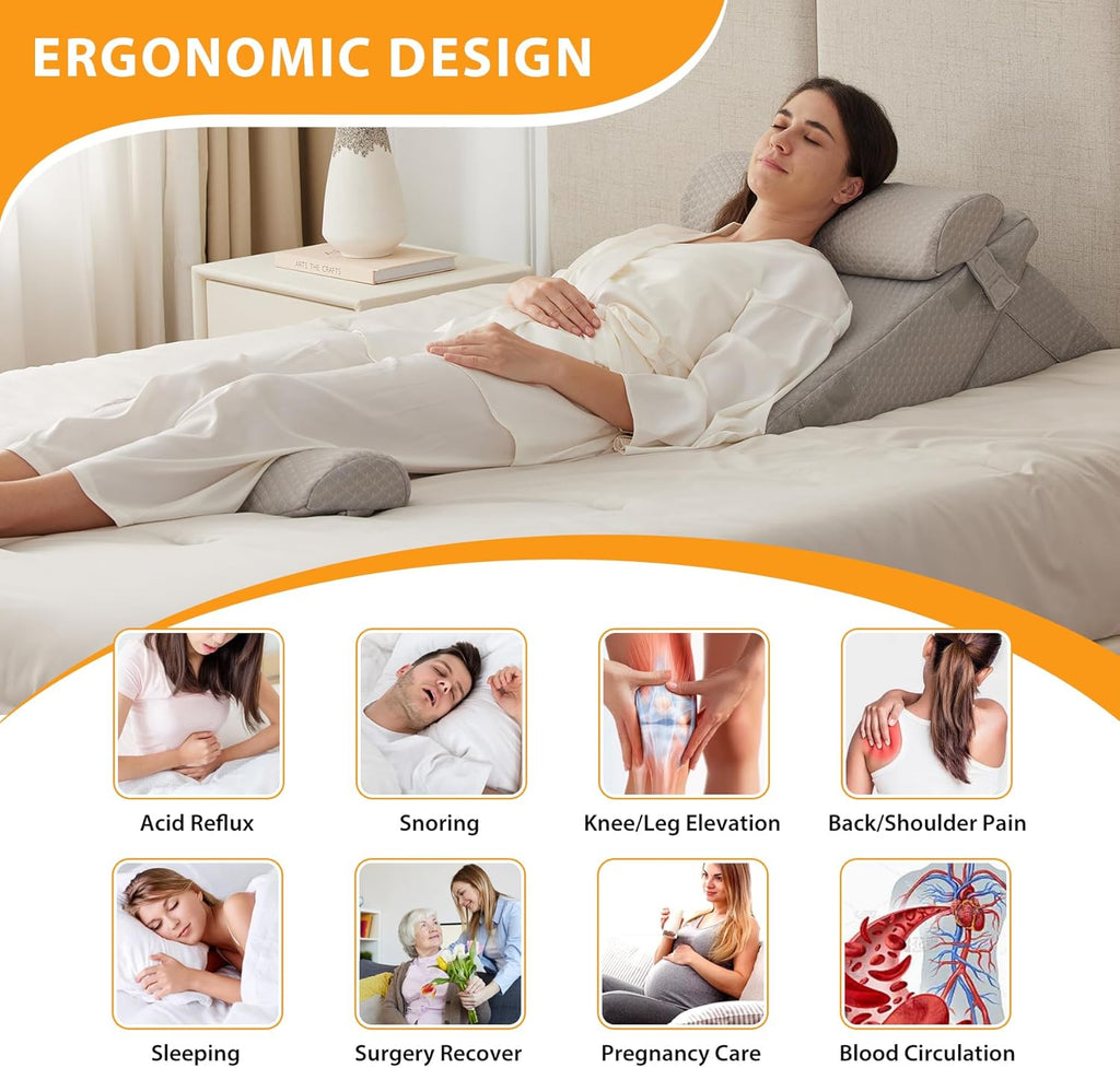 Ruqmuis 4PCS Wedge Pillow Set for After Surgery, Adjustable 9&12 Inch Bed Wedge Pillow for Sleeping, Incline Pillow Wedge for Headboard, Po…