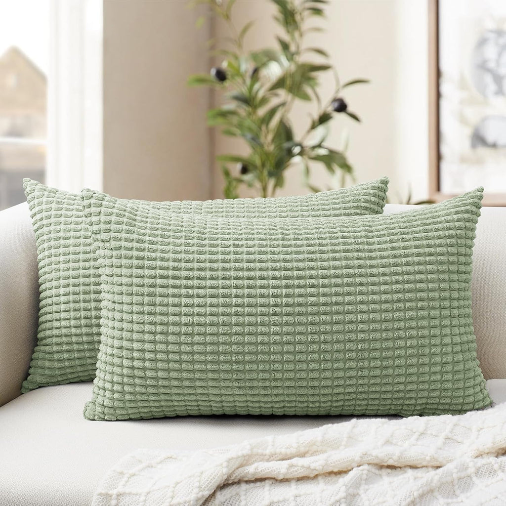 Softalker Throw Pillow Covers 12x20 Inch, Set of 2, Soft Corduroy Boho Stripe Decorative Pillow Cover, Couch Fluffy Pillow Cover for…
