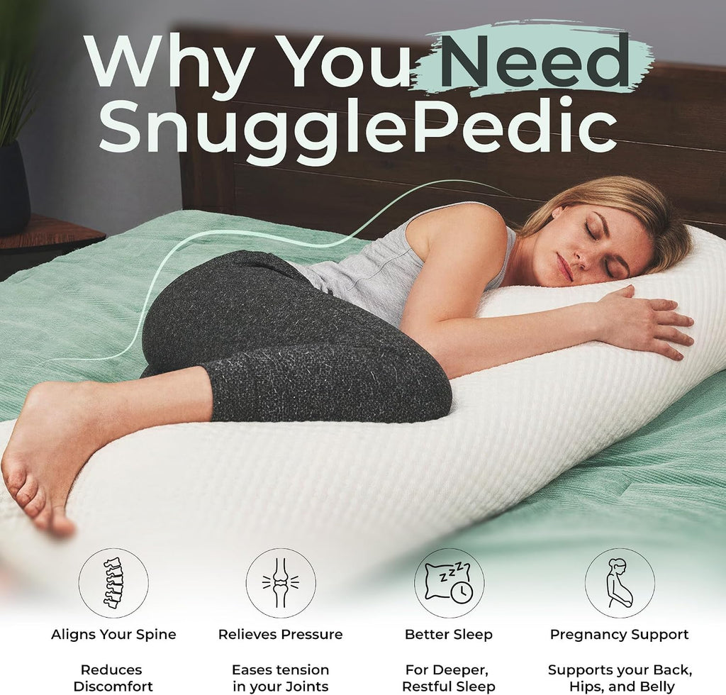 Snuggle-Pedic Body Pillow for Side Sleepers for Adults - Full Body Maternity Pillow Support Legs, Belly & HIPS - Shredded Memory Foam &…