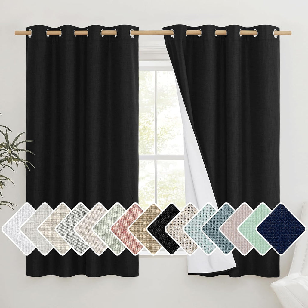 NICETOWN Vintage Open Linen Weave Flax Thermal Curtains, 100% Blackout Curtains 48 inches Long for Dining Room, Soundproof Window…
