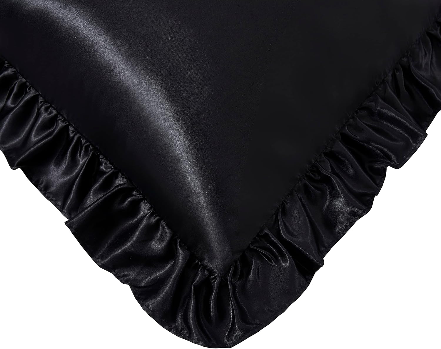 HommxJF Black Satin Ruffled Pillow Cases for Hair and Skin, Black Silk Pillowcases Standard Set of 2 with Envelope Closure Princess Room Dec…
