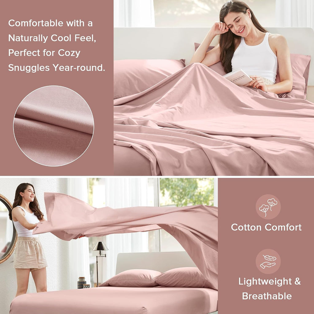ComfortSpaces Comfort Spaces 100% Cotton Sheets Full, Breathable & Ultra Soft Cotton Sheets, Naturally Cool Cotton Bed Sheets with 14" Elas…