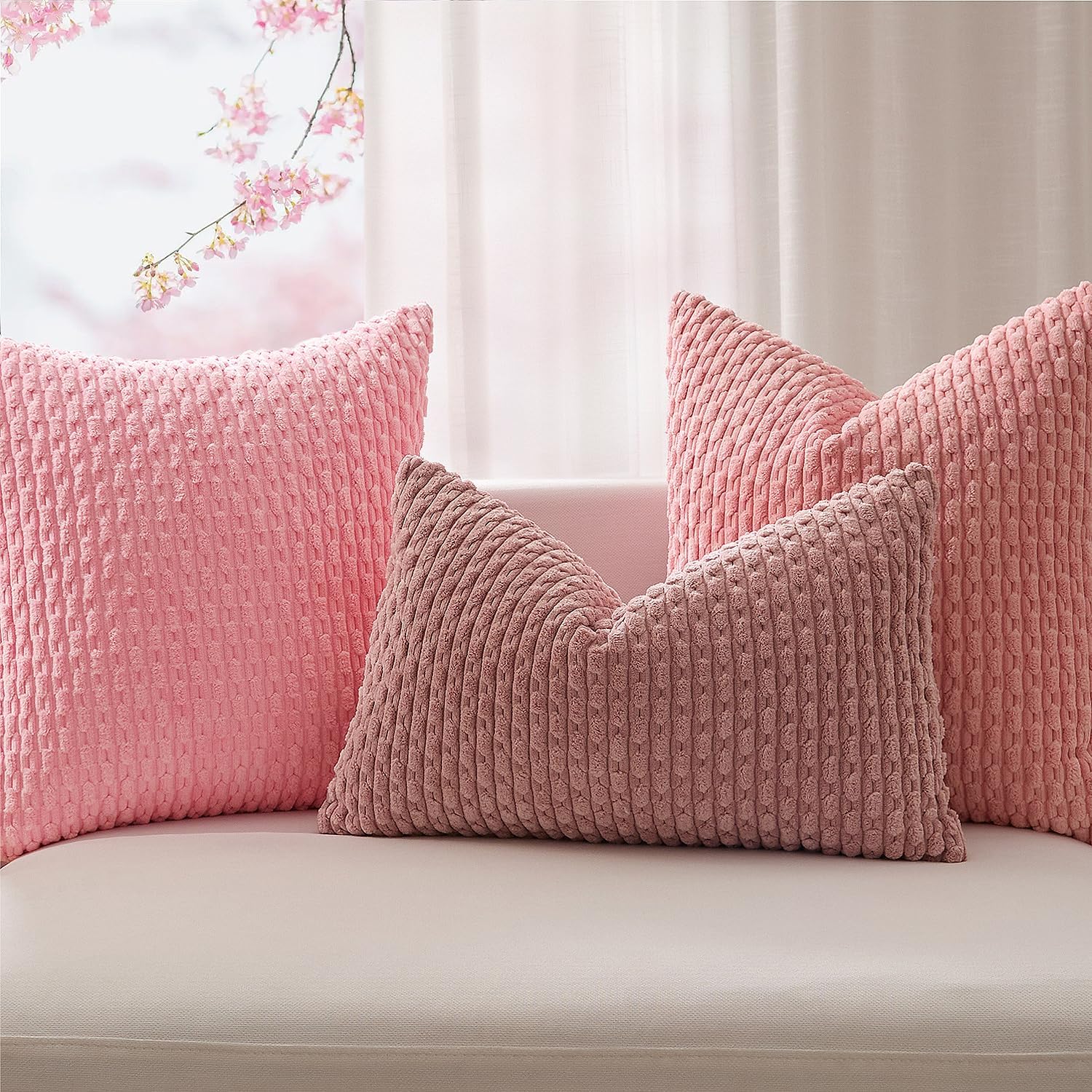 KevinTextile Kevin Textile Valentines Day 14x24 Inch Pillow Cover 1 Pack Boho Decorative Soft Striped Corduroy Lumbar Farmhouse Accent Rect…