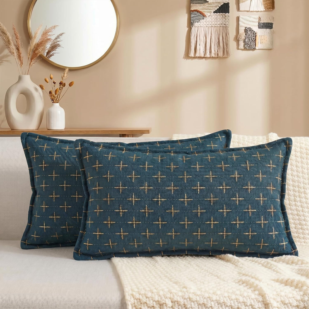 AVOINcolorlife AVOIN colorlife Pack of 2 Decorative Throw Pillow Covers 20x12 Inch, Flange Edges Woven Textured Cushion Case Home Decor for…