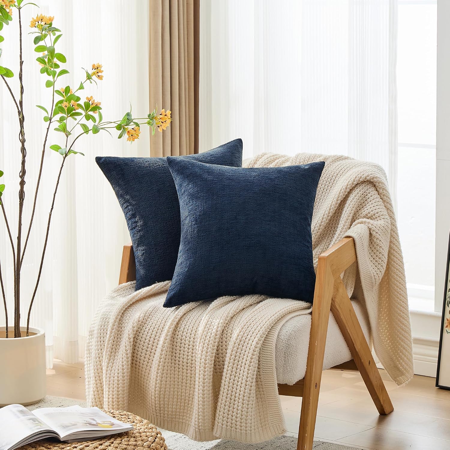 Gawamay Set of 2 Soft Textured Chenille Throw Pillow Covers 26x26 Inch (66x66 CM), Decorative Pillowcases Cushion Covers for Farmhouse Home…