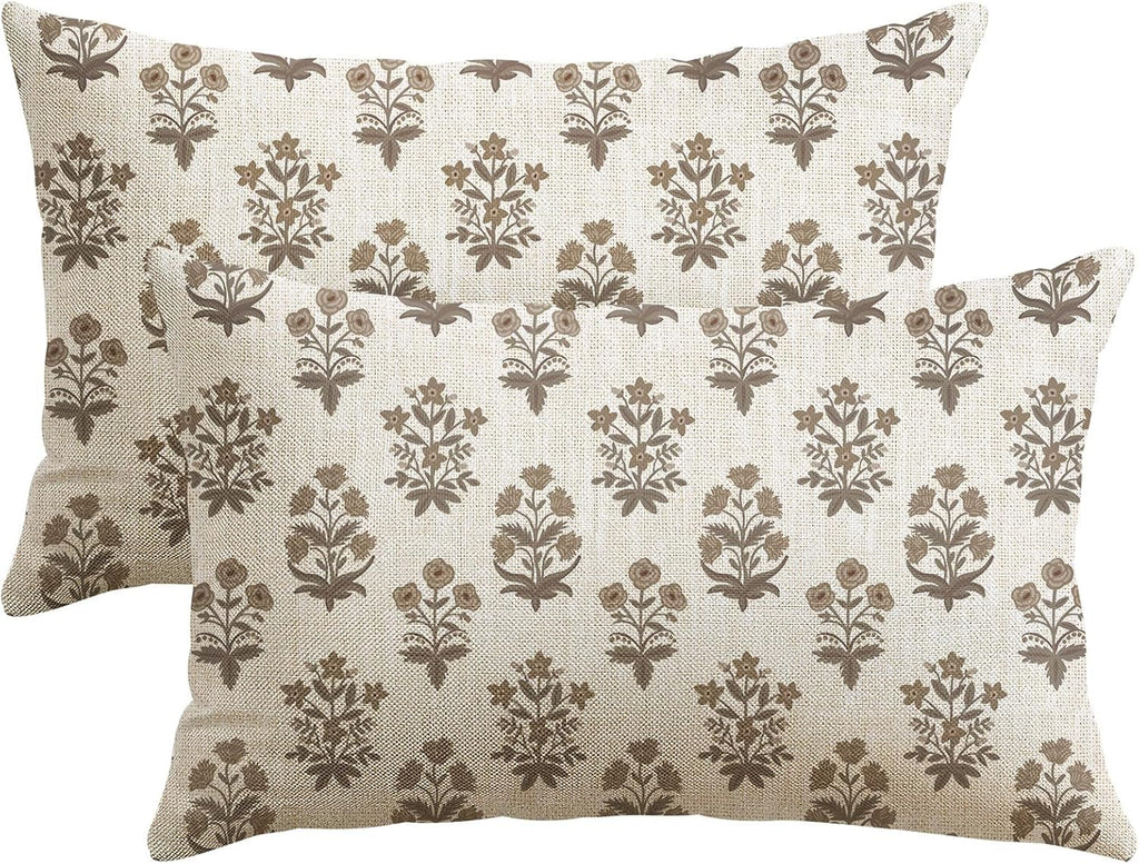 OTOSTAR Floral Print Pillow Covers 16x24 Inch Pack of 2 Double-Sided Brown Flower Lumbar Throw Pillow Covers Farmhouse Rustic Cushion…