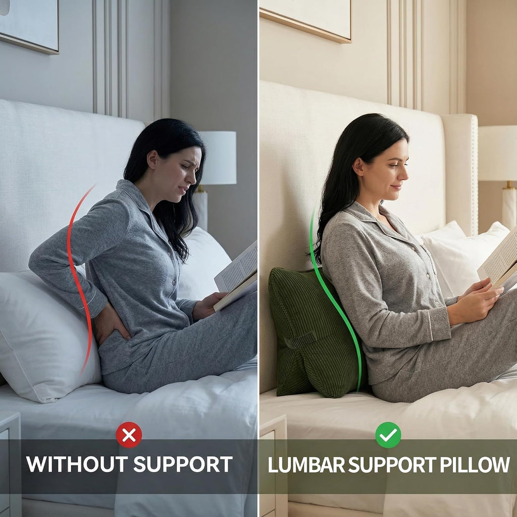 Pat. Pend. Corduroy Ergonomic Lumbar Support Pillow for Sitting Support, Triangle Back Cushion for Sofa, Armchair & Bed, Washable Cover…