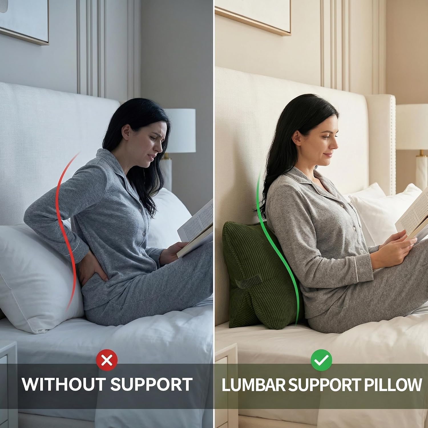 Pat. Pend. Corduroy Ergonomic Lumbar Support Pillow for Sitting Support, Triangle Back Cushion for Sofa, Armchair & Bed, Washable Cover…