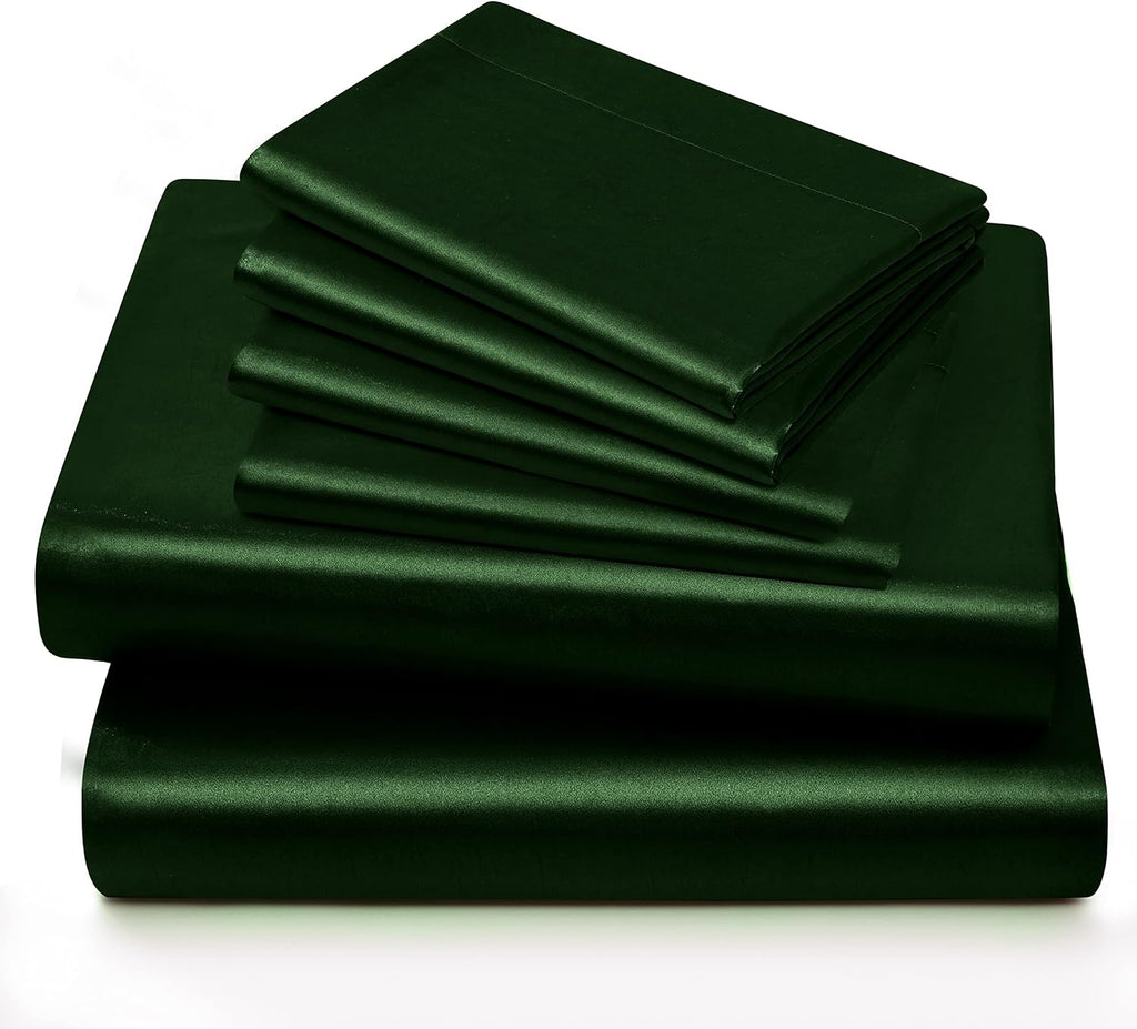 Horbaunal 4 Piece Satin Sheet Set Twin Size Luxury Silky & Soft Emerald Green Satin Twin Bed Sheet Set with 16" Deep Pocket, 1 Fitted Sheet…
