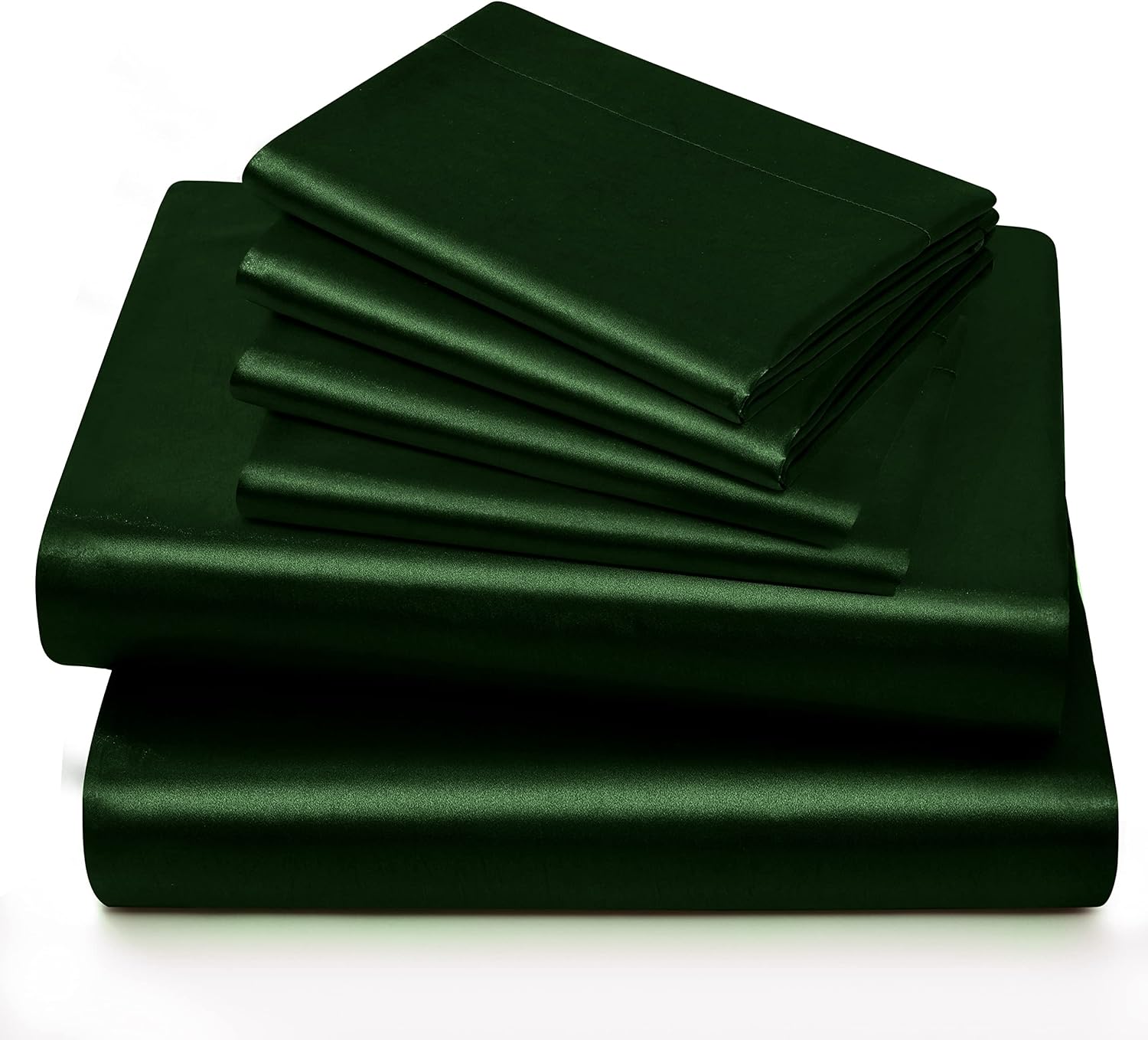 Horbaunal 6 Piece Satin Sheet Set Queen Size Luxury Silky & Soft Emerald Green Satin Queen Bed Sheet Set with 16" Deep Pocket, 1 Fitted She…