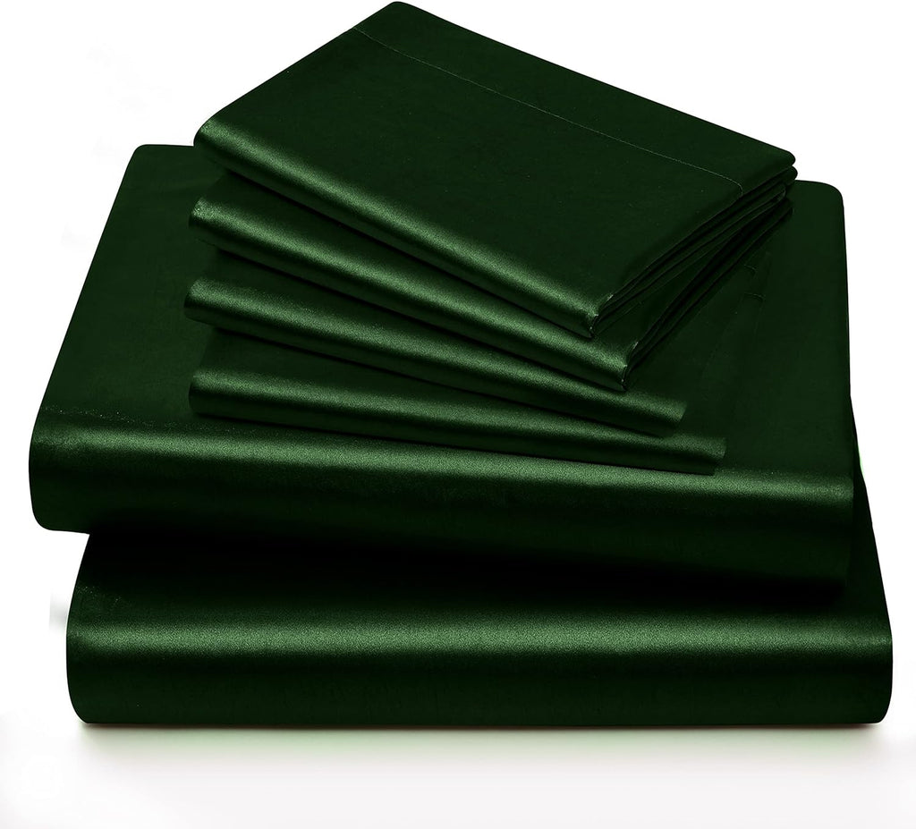 Horbaunal 6 Piece Satin Sheet Set King Size Luxury Silky & Soft Emerald Green Satin King Bed Sheet Set with 16" Deep Pocket, 1 Fitted Sheet…