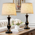 Luvkczc Table Lamp Set of 2, 19" Farmhouse Vintage Bedside Lamps for Living Room & Bedroom, Linen Shade Desk Lamps for Nightstand…