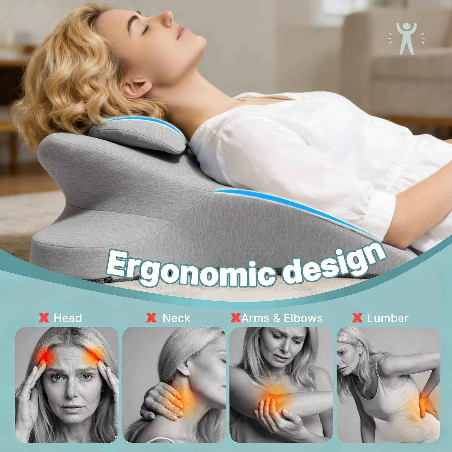Ergonomic Memory Foam Wedge Pillow, Back and Neck Support Cushion for Reading in Bed, Sitting Up, Bed Rest and Watching TV (Grey)