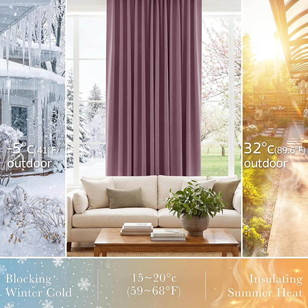 Ponydance PONY DANCE - Window Curtains - 42 inch W by 45 L Dusty Rose Thermal Insulated Curtain Drapes Light Filter Energy Efficient Modern…