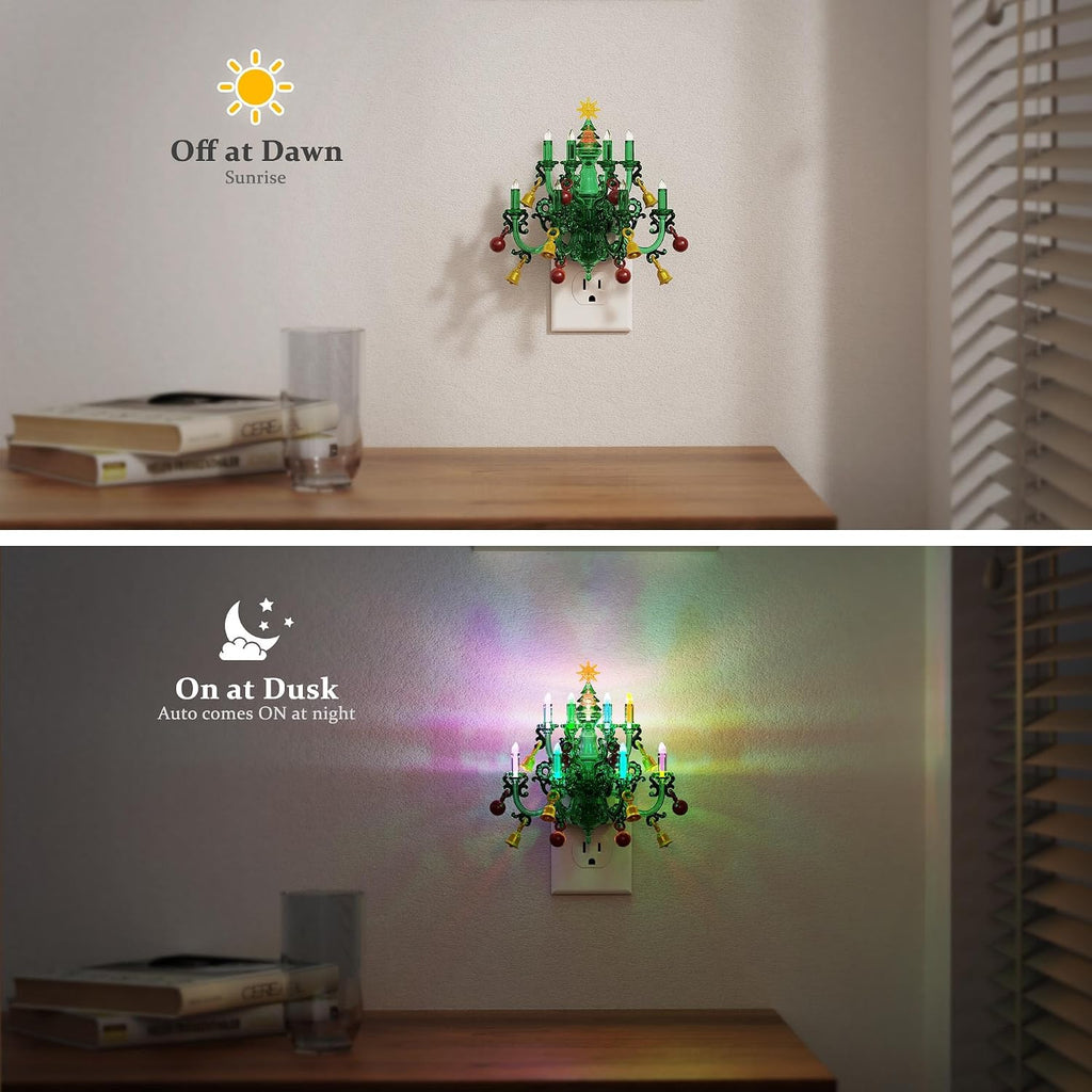 JandCase Night Lights Plug into Wall, 2 Pack Christmas RGB Pendant Night Light with Flame Effect,10 Color Changing Nightlight with180°…