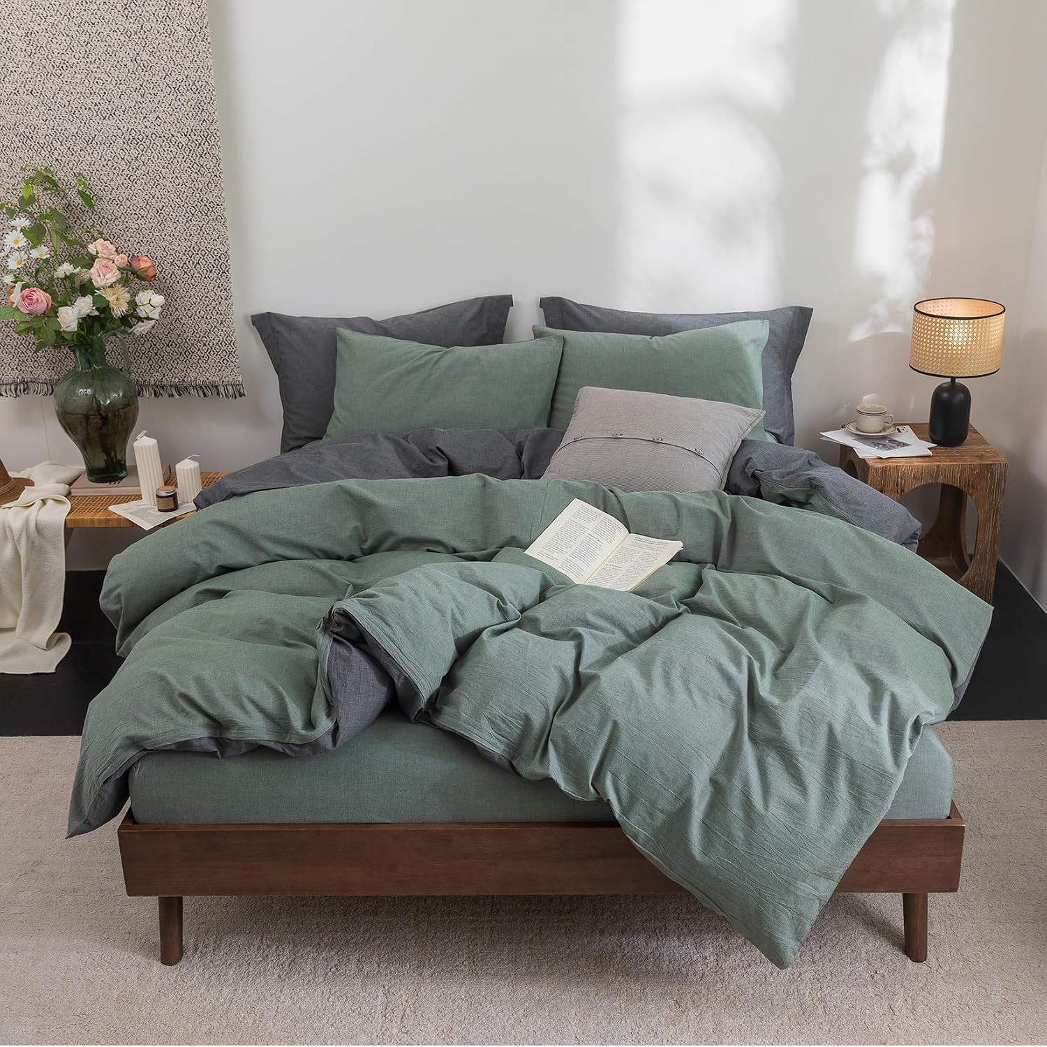 Bdear 3 Pieces Reversible Duvet Cover Set King Size 104''W x 90''L, 100% Washed Cotton Duvet Cover with Zipper Closure Plus 2 Pillowcases,…