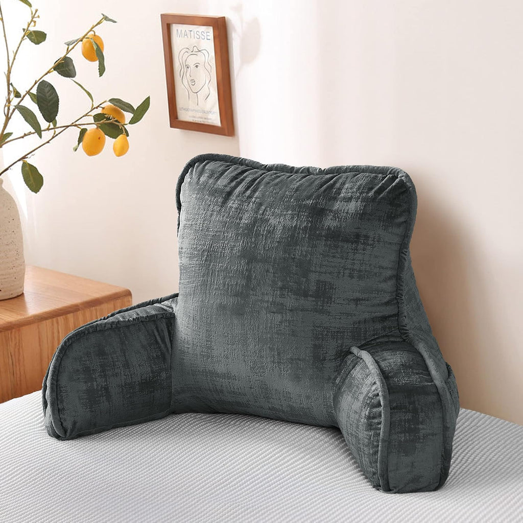 Bytide DIY Assembly Art Velvet Backrest Reading Bed Rest Pillow with Arms & Pockets, 18" H for Sitting in Bed Couch Sofa, Back Support Cush…
