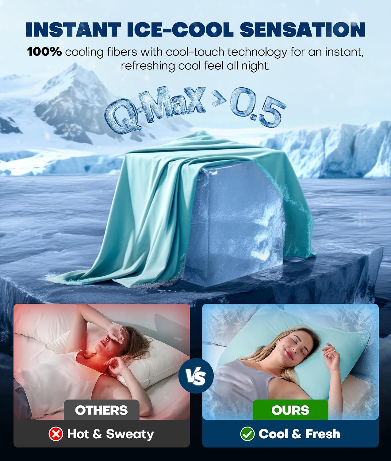 Rifens Ultra-Chill Cooling Pillowcase Set of 2 for Hot Sleepers, Softer Than Silk Pillow Cases for Protecting Hair & Skin, Breathable Bed P…