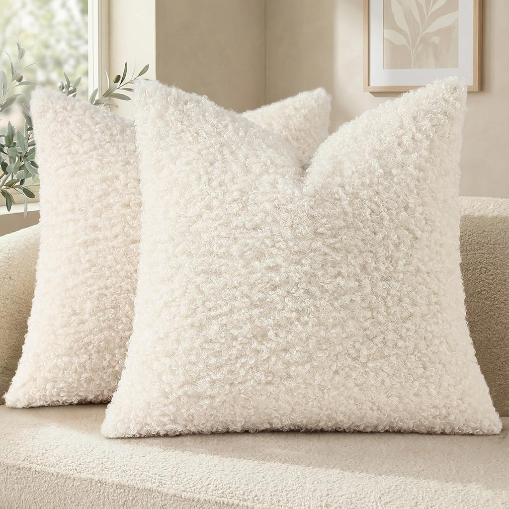 decorUhome Pack of 2 Throw Pillow Covers 18x18 Inch, Faux Fur Decorative Sherpa Pillow Covers Fuzzy Accent Soft Sheepskin Fleece Pillow Cas…