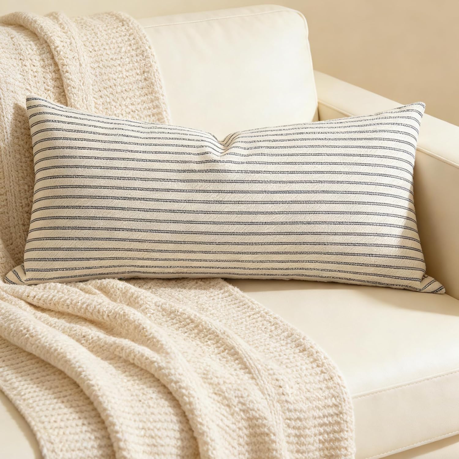 Slow Cow Rectangular Throw Pillow Cover Decorative Textured Lumbar Accent Cushion Cover for Couch Sofa 12 x 24 Inches Grey