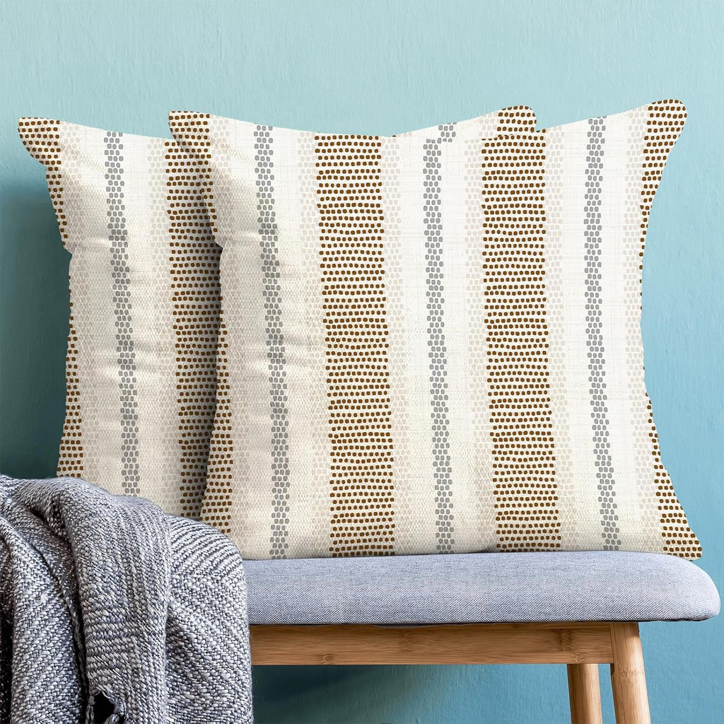 Brown Grey Gray Outdoor Pillow Covers 18x18 Set of 2 Boho Polka Dot Striped Throw Pillows Abstract Modern Geometry Decorative Pillow…