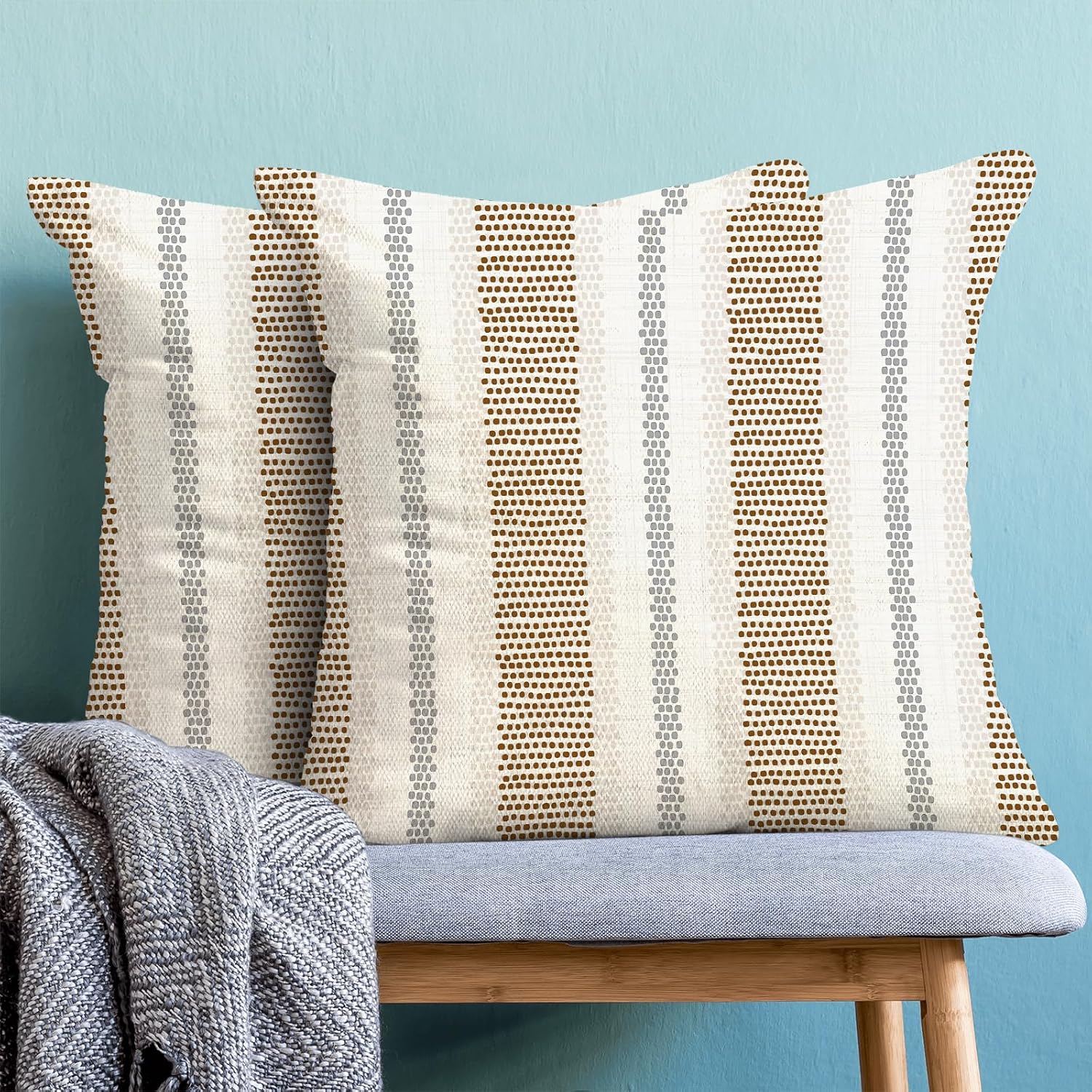 Brown Grey Gray Outdoor Pillow Covers 18x18 Set of 2 Boho Polka Dot Striped Throw Pillows Abstract Modern Geometry Decorative Pillow…