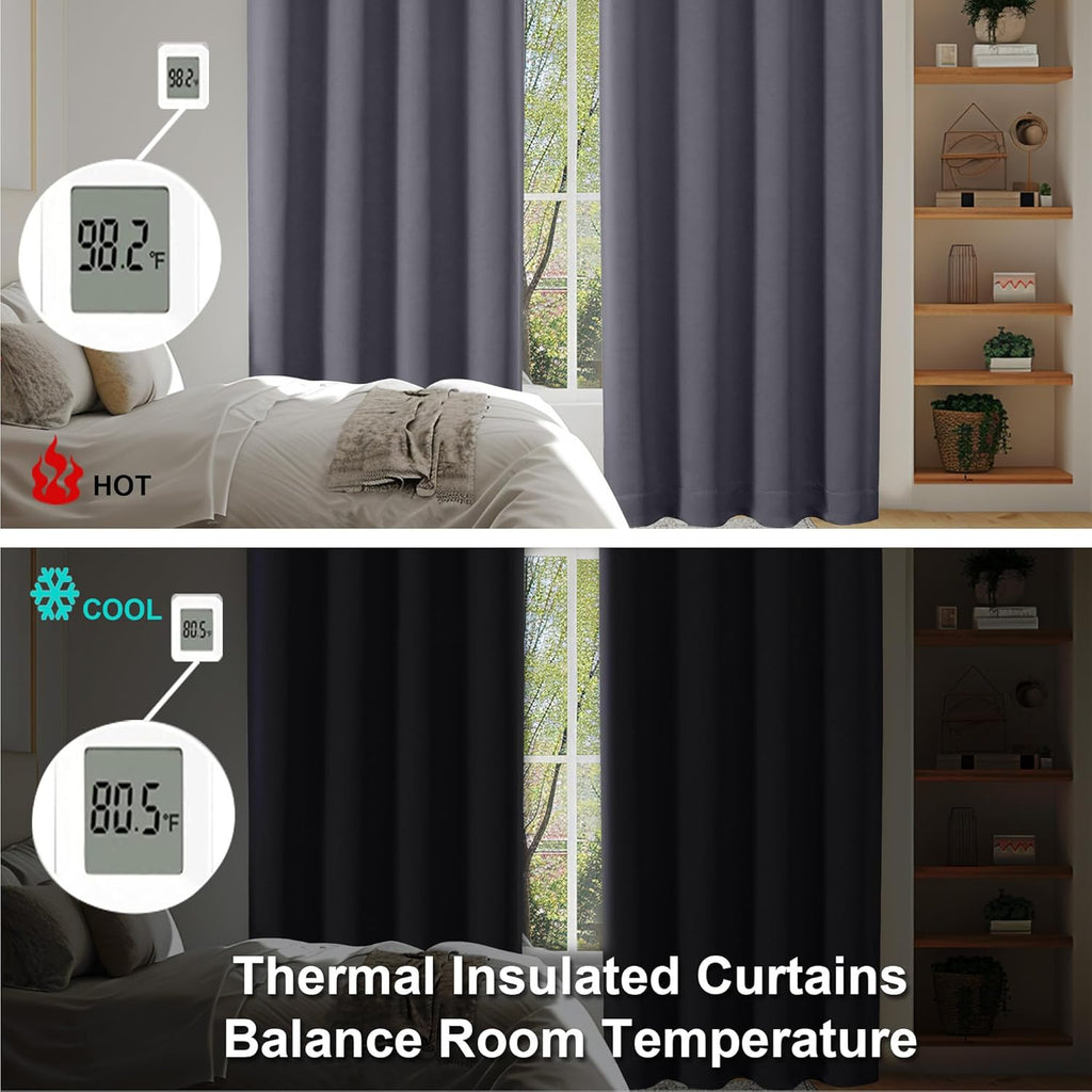 Simplebrand Ava Grey Blackout Curtains for Bedroom 72 Inch Length 2 Panels Set, Privacy Thermal Insulated Rod Pocket Window Curtains for Pa…