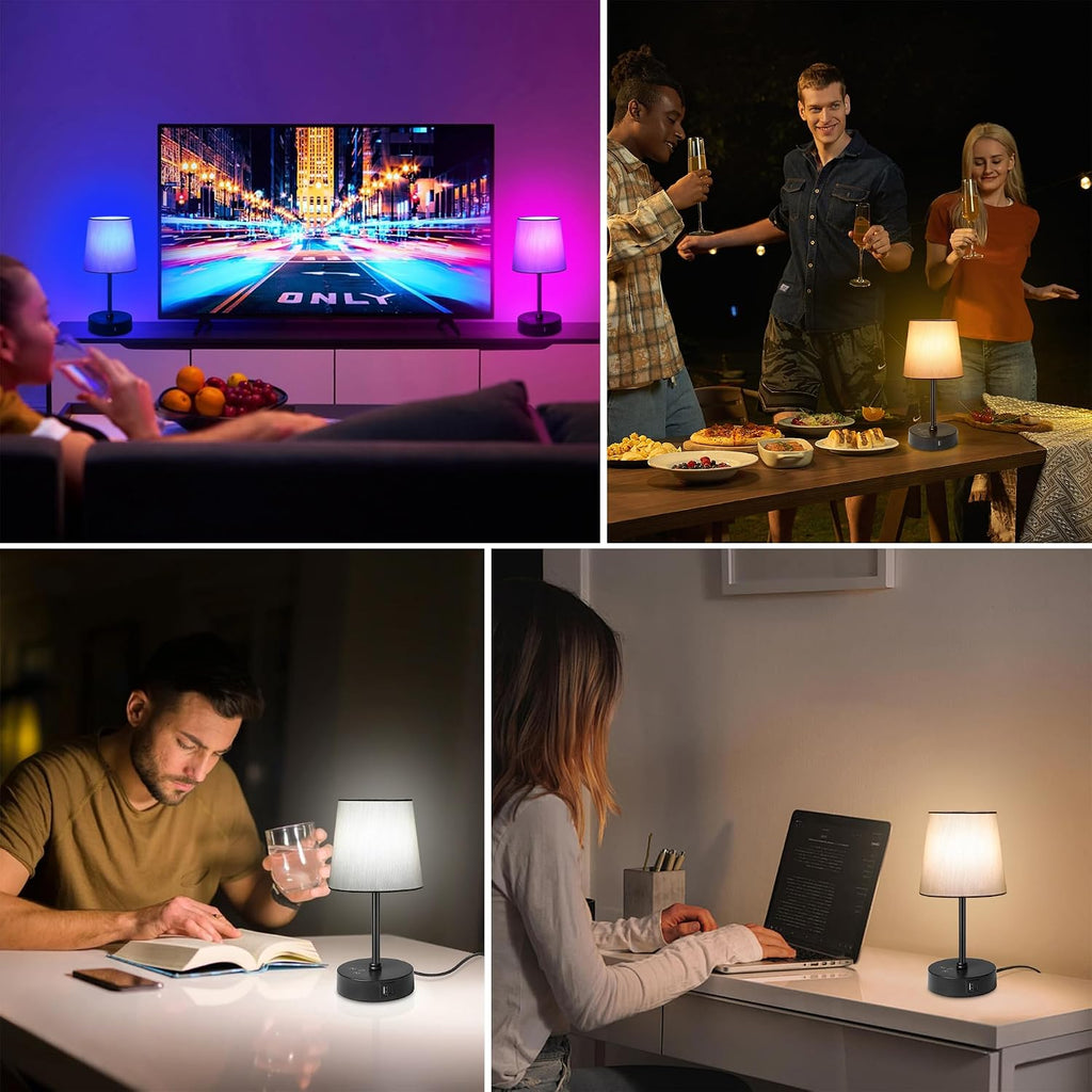 Ascher Small Bedside Table lamp, RGB Color Changing Lamps, 3 Color Temperatures Nightstand Lamps with USB C and A Ports, Touch Dimmable…