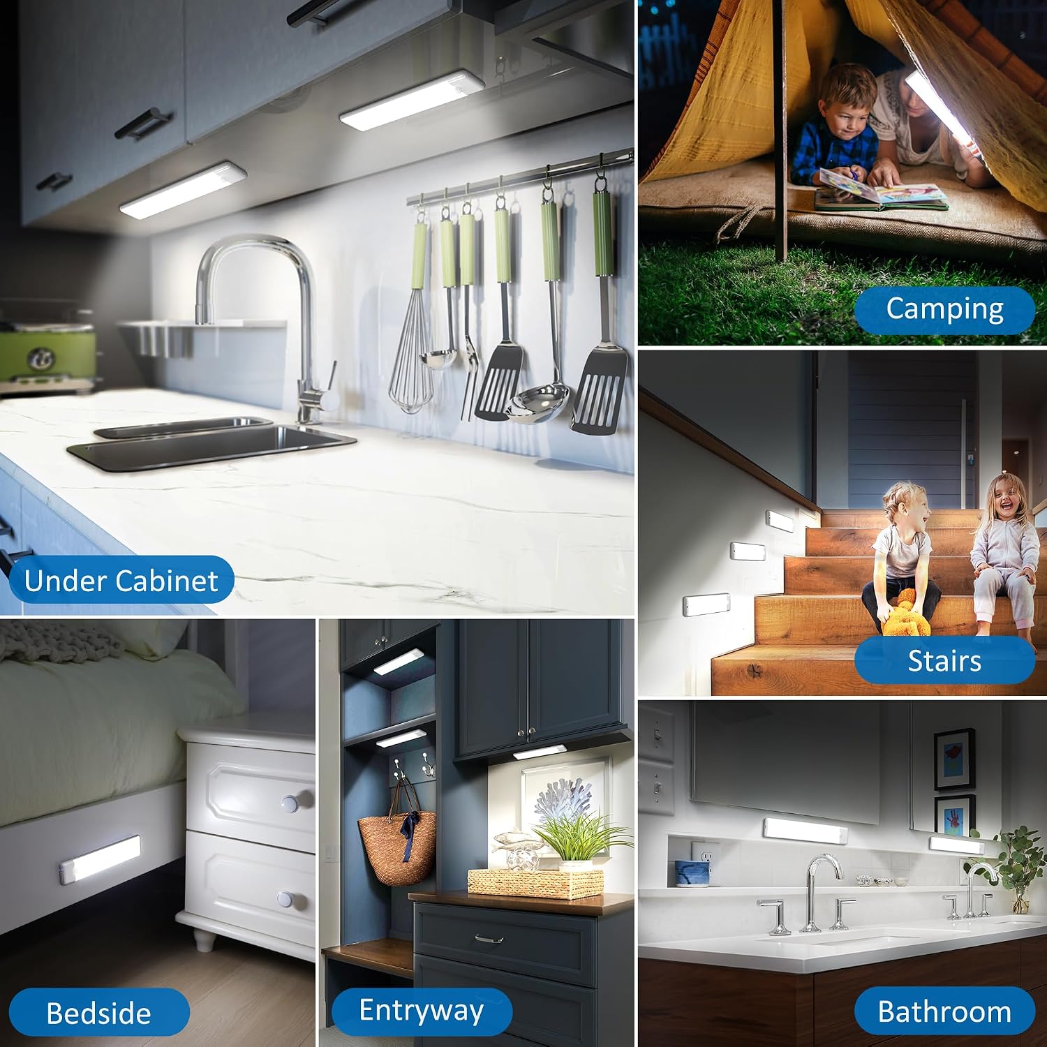 Motion Sensor Under Cabinet Lights, Magnetic Rechargeable Under Counter Closet Light, Wireless Night Light Bar Stick-On, 2-Pack, Cool White