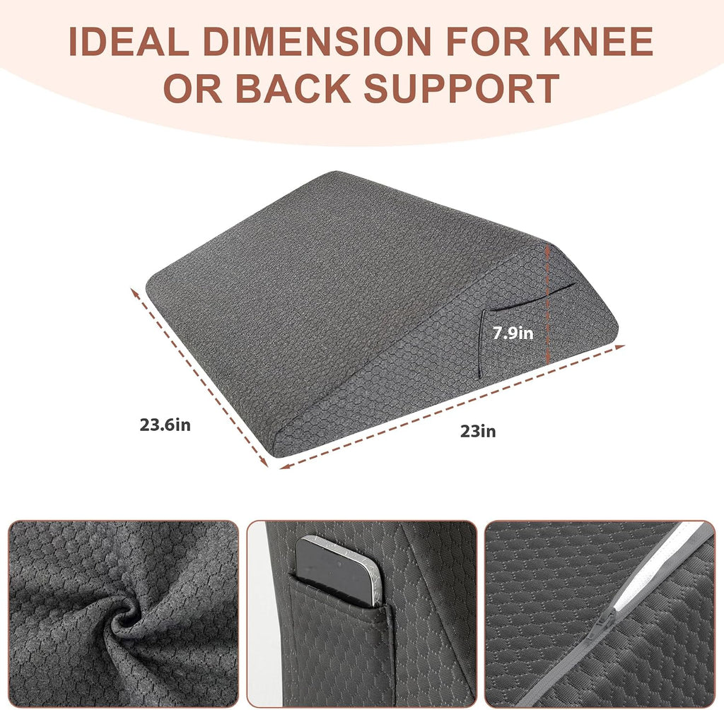 Bedluxe Knee Wedge Pillow, Memory Foam Leg Pillow Bed Wedge for Sleeping, Post Surgery Triangle Pillow Wedge for Knee Support, Leg Elevatio…