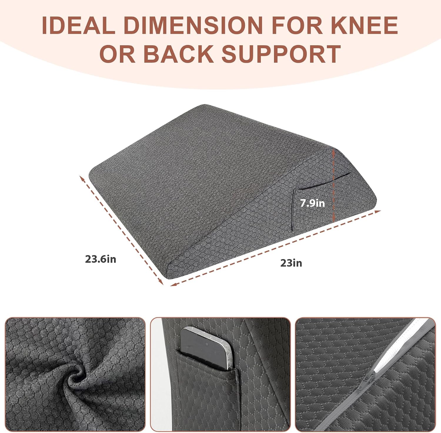 Bedluxe Knee Wedge Pillow, Memory Foam Leg Pillow Bed Wedge for Sleeping, Post Surgery Triangle Pillow Wedge for Knee Support, Leg Elevatio…