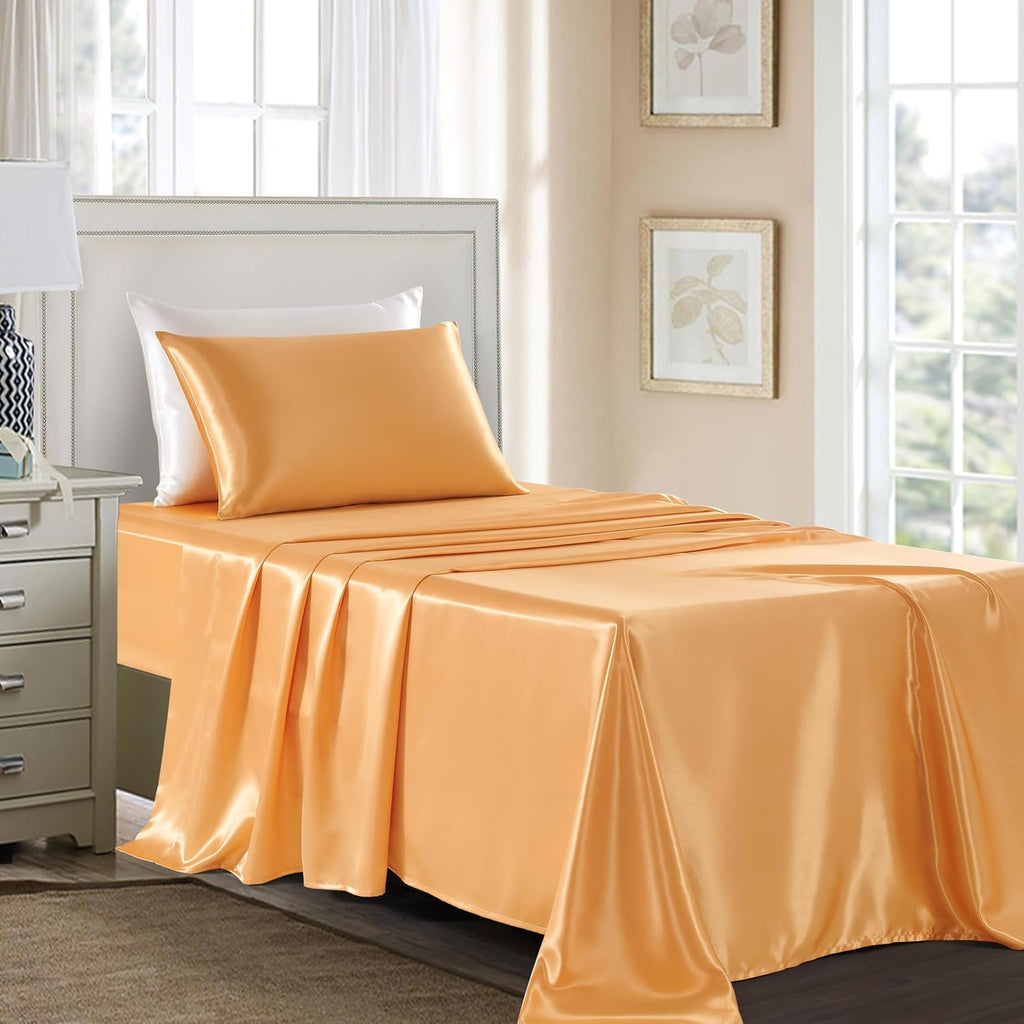 Golal Satin Sheets Twin Size - 3 Pieces Luxury Silky Soft Bed Sheets for Kids, Wrinkle-Free Gold Satin Silk Sheet Set with 1 Deep Pocket Fi…