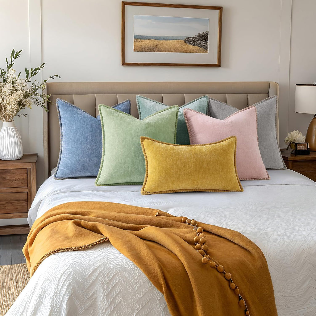 decorUhome Summer Chenille Soft Cozy Throw Pillow Covers 12x20 Set of 2, Modern Farmhouse Boho Velvet Decorative Pillow Cases with Stitched…