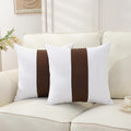 TAOSON Set of 2, 100% Cotton Canvas Patchwork Throw Pillow Covers 18x18 Inch Modern Brown Striped Pillow Cushion Covers Farmhouse Decor…