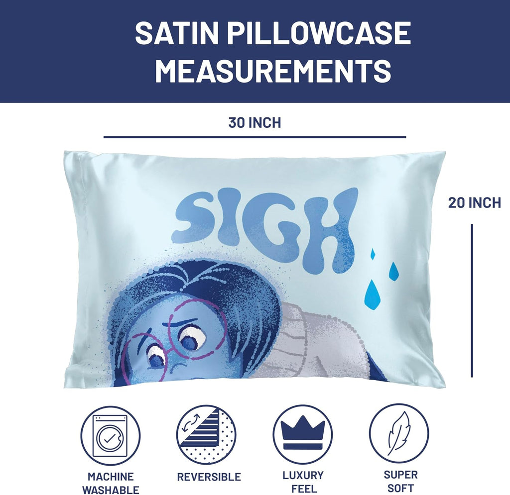 JayFranco Disney Pixar Inside Out Sadness Satin Pillowcase - Standard Size 20x30 Inch Silky Soft Blue Pillow Cover 30 inch Blue